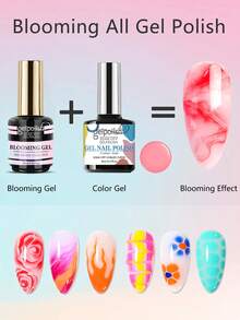18ml Transparent UV LED Gradient Gel Nail Polish, Diffuse Effect, Marble Natural Stone Texture Watercolor Floral Print, No-Removal DIY Nail Art Design Nail Gift, Suitable For Women - 無色 - 查看 2