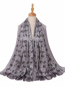 1pc Crinkled Satin Hijab Scarf, Suitable For Daily Wear - Grey - View 2