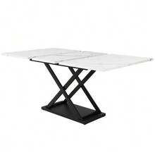 Juego de comedor (5 piezas), mesa extensible para 4 personas, mesa de 160 * 80 * 75 cm con 4 sillas, sillas de terciopelo negro, mesa color nogal - Blanco y Negro - Ver 9