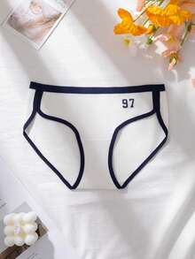 4pcs/Set Women's Cotton Soft Comfortable American Retro College Style Seamless Mid-Waist Triangle Panties, Casual Sports Style Contrast Color Letter Print Shorts - Multicolor - View 2