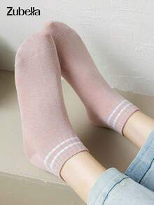 5PAIRS Women's White Black Comfort Striped Socks Athletic Striped Short Socks Ankle Socks,Style & Comfort Crew Socks, Suitable For All Seasons - View 7