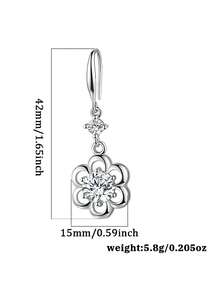 1 Pair Elegant Unique 925 Sterling Silver Hollow Flower Zirconia Stone Earrings, Suitable For Women's Daily, Party, Date - White - View 8