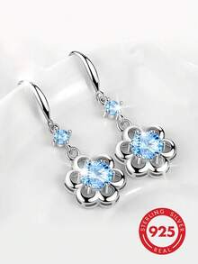 1 Pair Elegant Unique 925 Sterling Silver Hollow Flower Zirconia Stone Earrings, Suitable For Women's Daily, Party, Date - White - View 4
