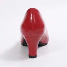 Geeyea Women's Low Heel Pumps, Round Toe Dress Shoes; Comfort Slip-On Work Heels; Office, Wedding, Church & Daily Wear - 紅色 - 查看 3