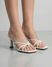 Geeyea Women's Square Toe Stiletto Heel Sandals; Open Toe Strappy Heels; Minimalist PU Leather Dress Shoes, Summer Vacation & Daily Wear - 白色 - 查看 1
