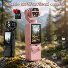 CKGO Black & Pink Dual Color 4K Handheld Vlog Camera, Includes 32GB Memory Card, 2-Inch IPS Screen Mini Handheld Camera, Birthday Student Gift, Suitable For Travel & Sports Vlog Shooting - View 1