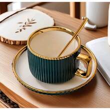 Vintage Kaffeetassen- und Untertassen-Set (2 Stü), europäische Keramiktasse mit Teller, Büro-Nachmittagstee-Latte-Tasse, elegantes Tafelgeschirr für den Wohnbereich - Standard - Übersicht 5