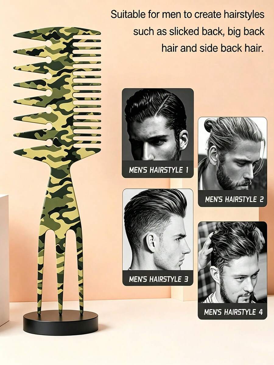 3-In-1 Fishbone Comb Men's Pompadour Styling Texturizing Comb Oil Head Comb Travel Essential For Barbershop & Home Hairdressing - Multicolor - View 1