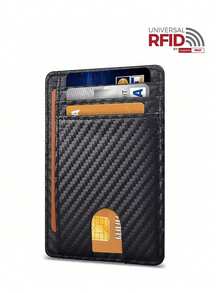 1pc Id Card Holder Wallet For Men, Anti Theft RFID Shielding Card Sleeve, Multi Slot Storage Card Bag,Carbon Fiber Textured Black Ultra-Thin Wallet - Multicolor - View 10