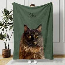 Customized Pet Photo Portrait Blanket: Personalized Flannel Dog/Cat Mom Gift - Multicolor - View 6
