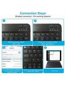 AKKHOO Teclado y ratón inalámbricos azules compatibles con iPad, ordenador, teléfono, tableta, conjunto de teclado y ratón mini recargable y silencioso - Negro - Ver 11