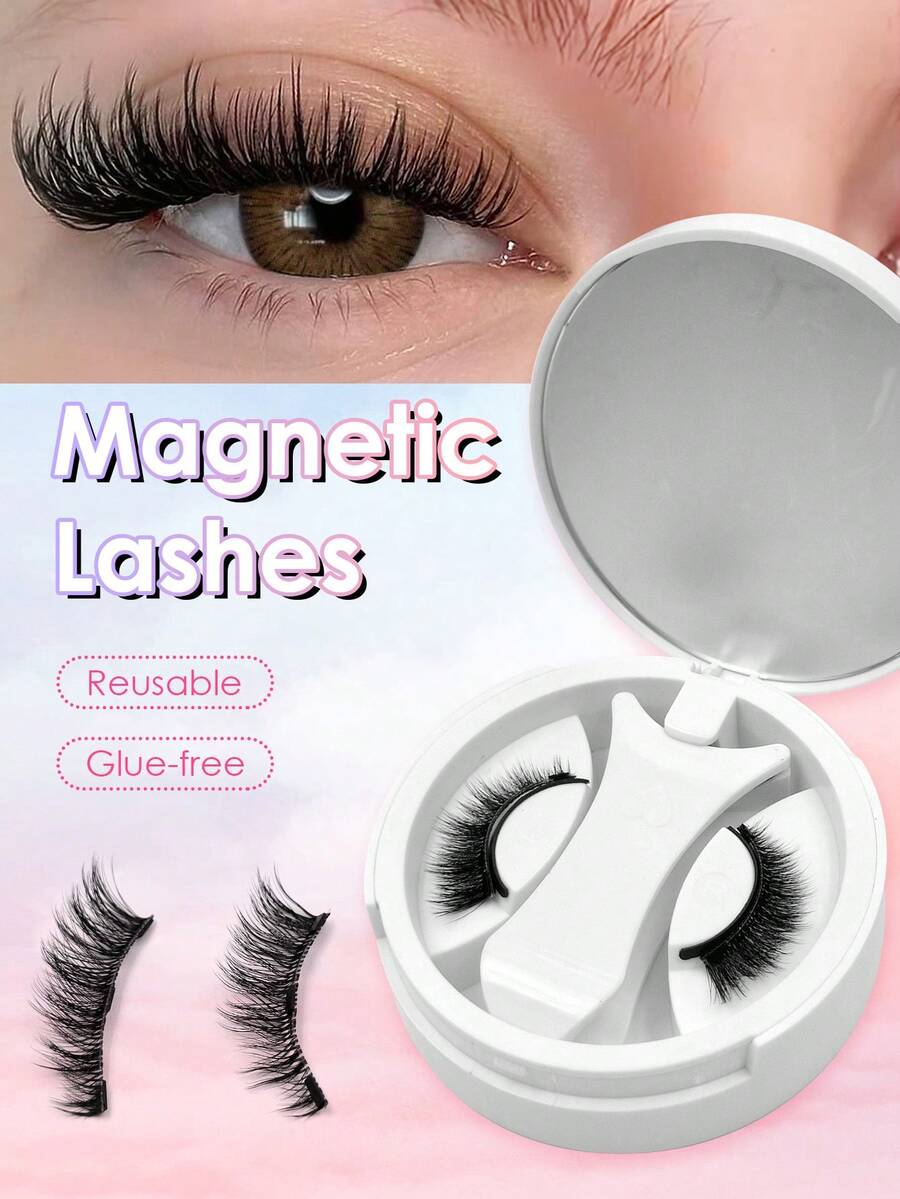 1 Pair Magnetic Eyelashes With Magnetic Applicator, Natural & Thick Reusable Magnetic Lashes Set With Magnetic Brush
