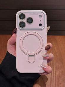 1pc Transparent Window Camera Protection Skin-Friendly Metal Magnetic Ring Stand Phone Case Compatible With IPhone 17 Pro Max 17 Pro 16 15 Pro Max Soft Silicone Back Cover - Pink - View 4