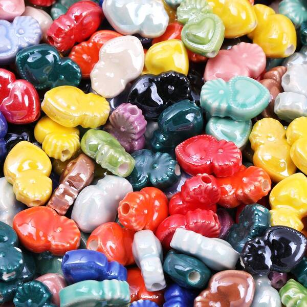 20pcs Big Small Heart Ceramic Beads With Vertical Holes Charm Beads For Handmade Necklace And Bracelet Crafting Materials And DIY Accessories