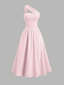 ceñido sin tirantes de hombro oblicuo para mujer, de moda - Rosa Pálido - Ver 1