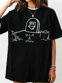 Uniquess R.I.P. 2 Benim Gençlik T-Shirt für Herren Baumwolle Rundhals T-Shirt Nachbarschaft Kurzarm T-Shirt - Schwarz - Übersicht 1