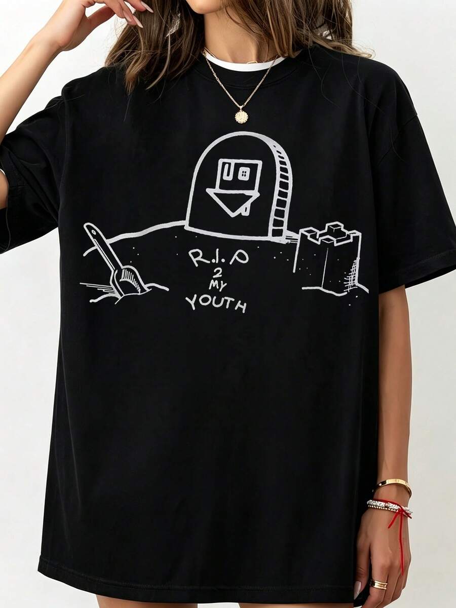 Uniquess R.I.P. 2 Benim Gençlik T-Shirt für Herren Baumwolle Rundhals T-Shirt Nachbarschaft Kurzarm T-Shirt - Schwarz - Übersicht 1