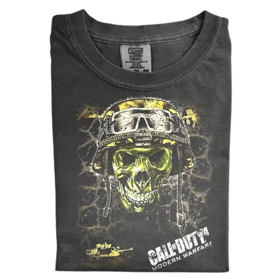 Camiseta de Modern Warfare, Camiseta Vintage con Calavera Militar, Camiseta Retro con Casco de Soldado, Regalo para Gamers - Negro - Ver 1