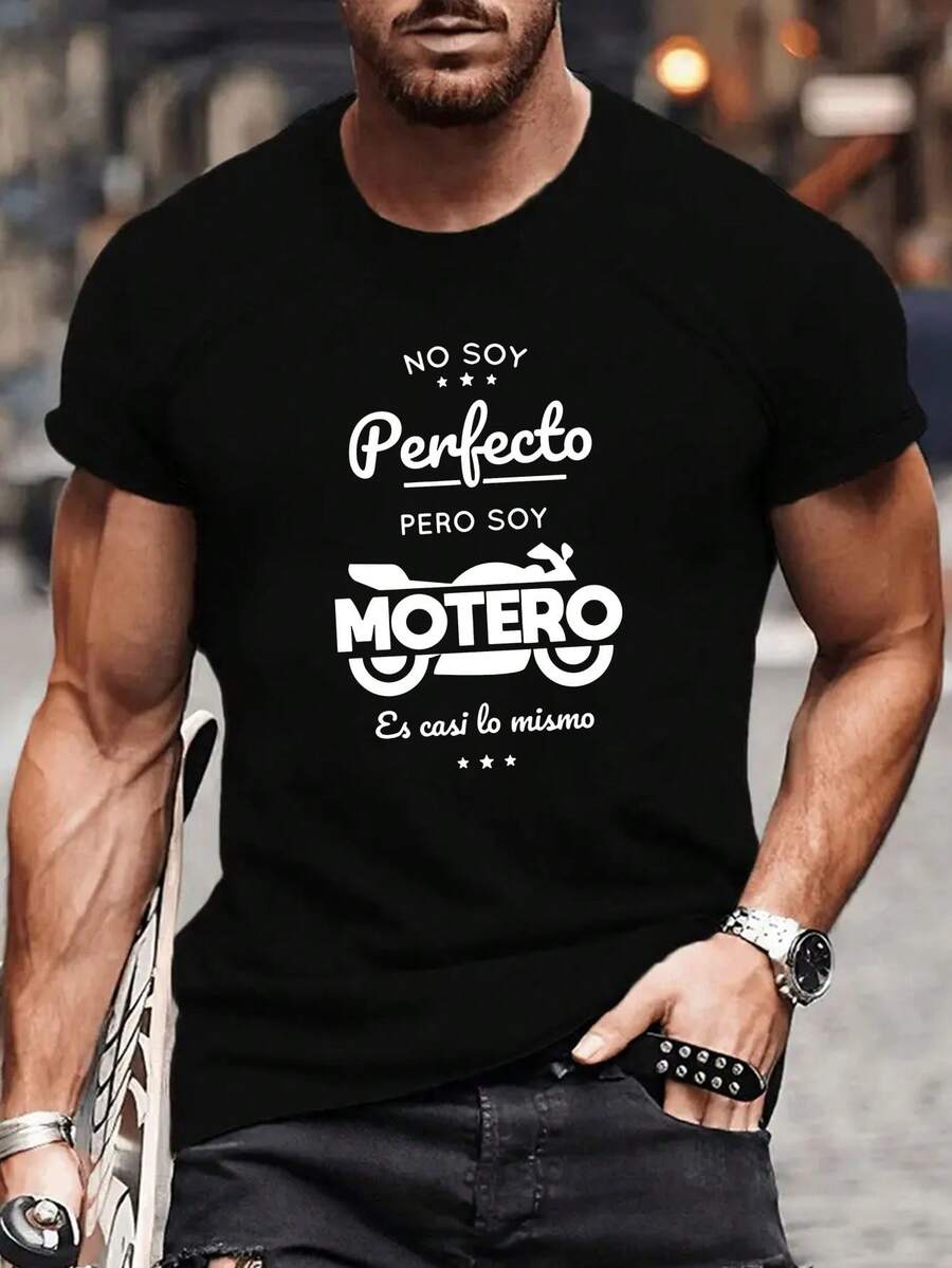 T-shirt homme avec citation espagnole - No Soy Perfecto Pero Soy Pereo & Motoro, t-shirt à manches courtes et col rond 100% coton, t-shirt décontracté léger, imprimé avec un verset biblique espagnol (Apocalypse 12:9), gris clair/blanc, idéal pour une tenue décontractée et pour les motards. - Noir - Voir 1