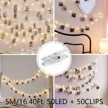 1 Set 1M/2M/3M/5M LED String Lights With 10/20/30/50 Photo Clips, Battery Powered – For Living Room, Bedroom, Indoor Party, Wedding Decor, Photo Hanging Display – Home Decor, Room Decor, String Light - Yellow - View 12