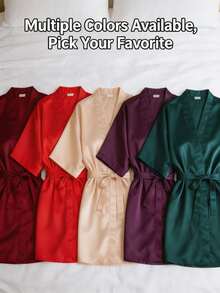 1pc Women's Imitation Silk Cardigan, Sleepwear/Bathrobe/Robe, Women's Robe, Bridesmaid/Bride Robe, Sexy Nightgown. Suitable For Wedding Reception, Wedding Ceremony And Banquet Matching. Spring And Summer Women's Pajamas, Nightgowns, Robes, For Girlfriend Gathering, Home Leisure Robes, Bride's Wedding Dress Robes, Wedding Party Supplies, Outdoor Weddings, Holiday Party Accessories, Bathroom And Home Wear. - Multicolor - View 10