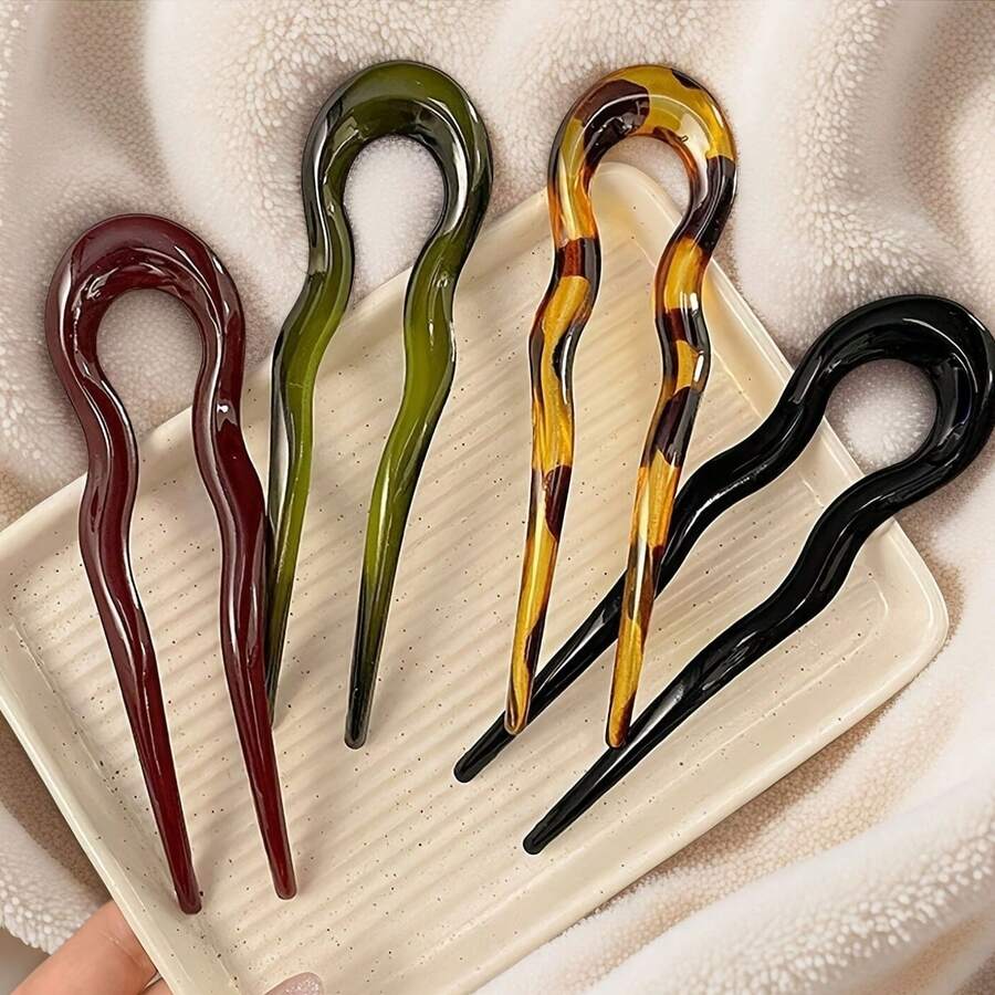 1/4pcs Vintage U-Shaped Wavy Pattern Anti-Slip Hair Clips - Suitable For Thick & Thin Hair, Retro Hair Accessories For Braids, Ponytails, Buns And Updo Hairstyles