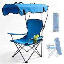 Portable Folding Camping Chairs With Canopy Shade, Fishing Chair With Sun Shade Canopy, Beach Chair For Adults, Durable Weather Resistant 600D Oxford Cloth, Camping Chair With Canopy For Outdoors - Blue - View 8