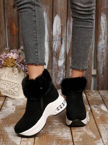 Women's Comfortable Fashionable Autumn/Winter Thick Lined Height-Increasing Boots, Latest Versatile Comfortable Snow Boots. - Black - View 5