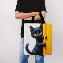 1 buah Tas Tote Motif Kucing Hitam Modis - Ringan & Dapat Dilipat, Cocok Untuk Belanja, Perjalanan, Gym, Pantai, Motif Kucing Dua Sisi, Tas Persegi Panjang Luas, Ideal Untuk Penggunaan Sehari-hari Dan Aktivitas Luar Ruangan, Dapat Menyimpan Buku Dan Pakaian - MultiWarna - View 6