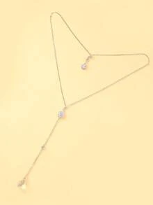 1pc Rhinestone Teardrop Pendant With Front And Back Chain, Elegant Bridal Backless Dress Neck Jewelry For Wedding Occasions - Geometric - View 6
