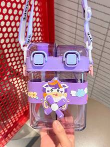 Dual-Drinking Cup For Kids, Large Capacity, High Aesthetic Value, Divided Compartment, Dual Straw Cup, Purple Water Bottle With Strap, Portable For Boys And Girls Students Outdoor Use - Dark Purple - View 7