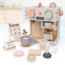 Wooden Coffee Machine Toy Kitchen, Barista Role Play Set, Includes Cups And Accessories - Multicolor - View 2