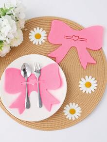 12pcs/Set Bow Cutlery Holder With Bow, Pink Bow Party Tableware Packaging Decoration, Baby Shower Party Tableware Decor, Wedding Party Supplies, Bow Birthday Party Table Decor, Gender Reveal Party Decor, 1st Birthday Party Supplies, Bridal Shower Anniversary Decor, Wedding Table Decor, Table Decor, Girls Birthday Party Decor, Baby Shower Party Supplies, Baby Shower Gift Party Favors For Her/Him, Christmas New Year Decor - Pink - View 12