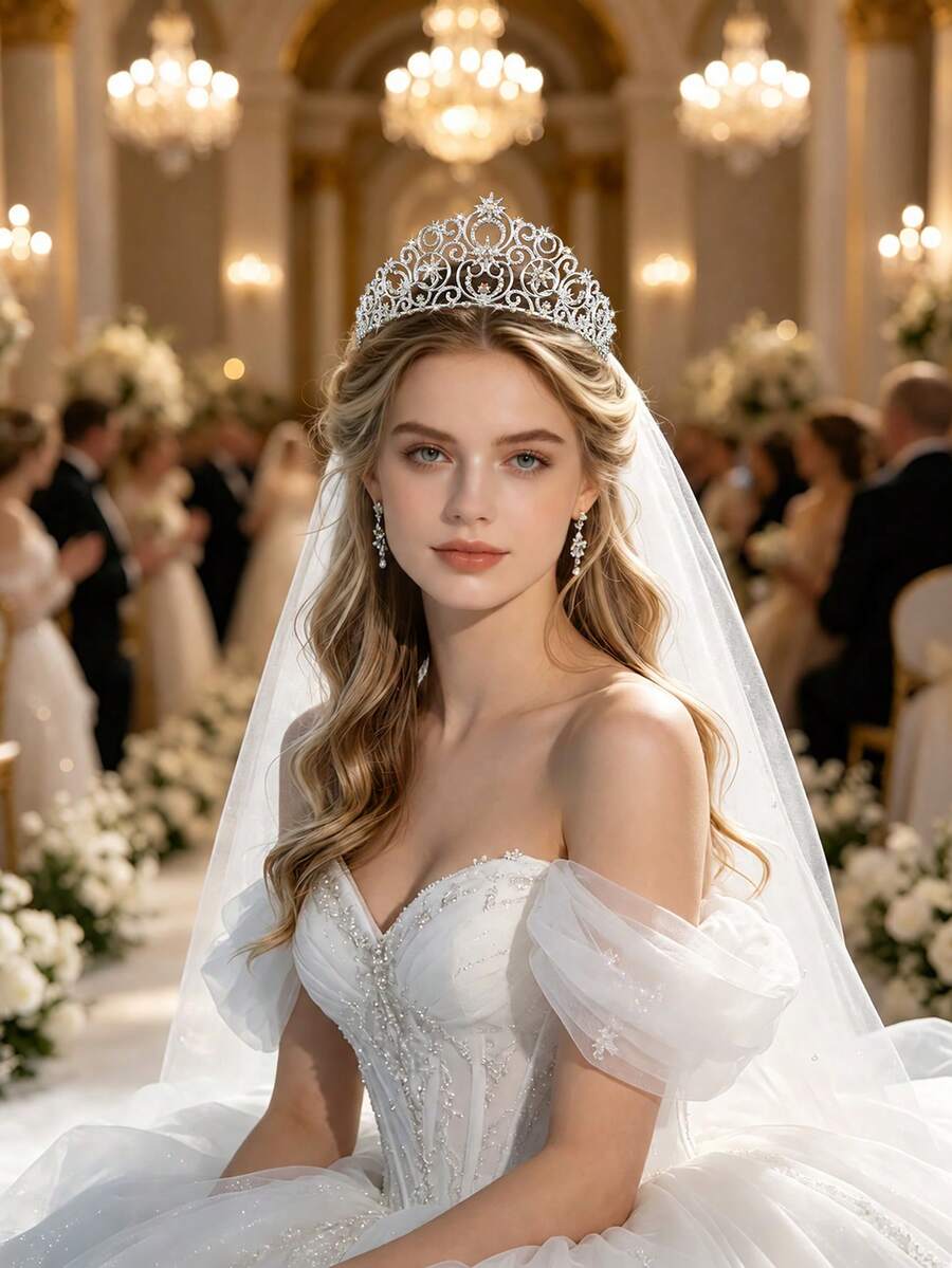 Rhinestone Star Princess Crown Bridal Wedding Headpiece Birthday Party Graduation Prom Beauty Pageant Tiara - Multicolor - View 1