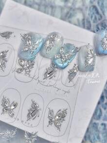 1件 3D銀色水晶蝴蝶美甲飾品 高端奢華合金水鑽DIY美甲裝飾貼片 - 彩色 - 查看 2