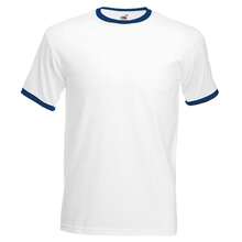 Fruit Of The Loom Mens Ringer Short Sleeve T-Shirt - Blanco/Azul marino - Ver 1