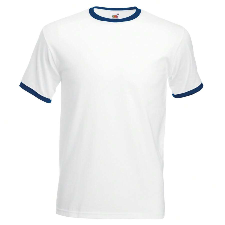 Fruit Of The Loom Mens Ringer Short Sleeve T-Shirt - Blanco/Azul marino - Ver 1