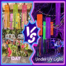 霓虹螢光夜光派對裝飾鋁箔流蘇簾,附掛環與繩子,黑光生日、婚禮、迪斯可、萬聖節拍照背景裝飾,UV光下發光 - 多色 - 查看 5