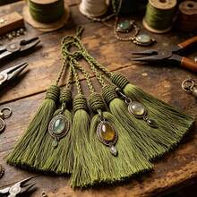20pcs Silk Tassel Bookmarks With 2-Inch Rings And Chinese Knots, Suitable For Jewelry Making, Souvenirs, Bookmarks And DIY Handmade Accessories (Navy Green). Can Be Used For Keychain Decorations, Windows, Wedding Gifts, Etc. - L-Grass Green - View 3