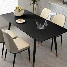 1pc Waterproof PU Stretch Tablecloth, Solid Color Oil-Proof Fitted Dining Table Cover, Dustproof Reusable Elastic Protective Table Cover For Dining Table, Coffee Table & Desk - Black [Waterproof] - View 10