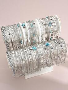 Juego de 10 tobilleras para mujer y niñas con figura de estrella de mar azul, estilo bohemio, de cuentas de semilla hechas a mano, diseño aleatorio, para verano, playa, vacaciones, salidas y fiestas - Plateado - Ver 2