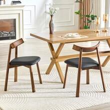 Set Of 2 Dining Chairs With Wooden Frames, Upholstered Kitchen Chairs With Ergonomic Backrests, Modern Wooden Chairs For Dining Room And Living Room, Chairs Only, Table Not Included - Black - View 2
