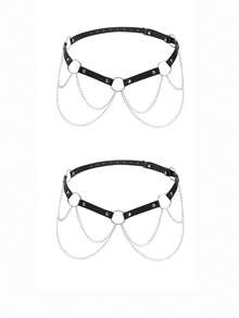 1pc/2pcs Women's Black Leather Belt Chain Waist Belt Punk Gothic Style Clothing Accessory Suitable For Daily And Holiday Halloween - Black - View 6