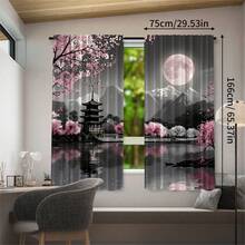 2pcs/Set, Japanese Cherry Blossom Pavilion Pattern, Digital Print, Suitable For Living Room, Bedroom, Balcony, Study, Create Romantic Atmosphere - Multicolor - View 12