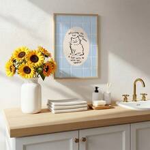 1pc Blue Creative Fun Bathroom Wall Art Cute Cat Pattern Canvas Print | Minimalist Playful Animal Decor, Suitable For Bedroom, Living Room Or Office Home Decor, "Welcome To The Bathroom" Poster, Gift For Her, Unframed, Wooden Scroll Or Framed - Pattern 2 - View 4