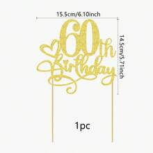 1pc Gold Glitter Birthday Cake Topper For Milestone Anniversary Party Decorations, Sparkly Cake Picks For 20th 21th 30th 40th 50th 60th 70th 80th Birthday Celebration - Classic Heart Birthday - View 5