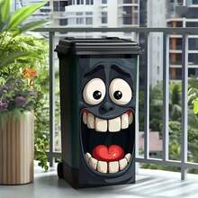 1pc Trash Can Sticker Big Eyes Grinning Mouth Funny Face Theme Design Matte Surface Sticker Suitable For Indoor And Outdoor Decoration Of Trash Cans, Walls, Very Suitable For Modern Home Decor - A - View 4