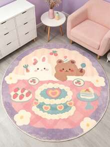 1pc Tulip & Bunny Round Rug, Decorative Carpet, Bedroom Decor, Floor Mat, Carpet, Home Decor, Living Room Rug, Small Living Room Rug, Bedroom Carpet, Living Room Home Decor, Outdoor Rug, Washable Carpet - Multicolor - View 4