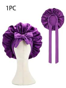 Solid Color Bow Ribbon Smooth Satin Women's Sleep Cap, Multiple Colors Available, Perfect For Curly Hair, Braids, Dreadlocks And Various Hairstyles. Comfortable And Casual, Suitable For Home, Daily Wear And Sleep. Unisex, This Nighttime Hair Care Product Keeps Your Hair Healthy All Night. Perfect Gift For Mother's Day - Coffee Brown - View 16