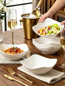 2/4/6/8/10pcs Reusable Salad Bowl Set, Suitable For Cold Dishes, Cooked Foods, Desserts, Party Foods, Stackable Storage, Perfect For Family Gatherings, Hotels, Outdoor RV Camping, Picnic Parties, Summer Wedding Tableware - White - View 8